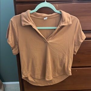 Tan Fitted Crop Polo Shirt